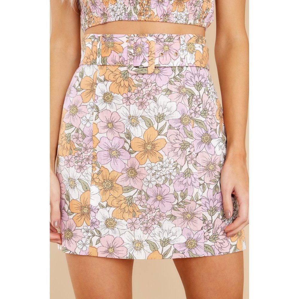 MINKPINK Ester Hibiscus Floral Belted Mini Skirt Size XS NWT